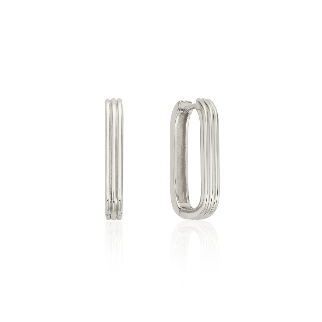 Silver-Tone Large Ribbed Hoop Earrings