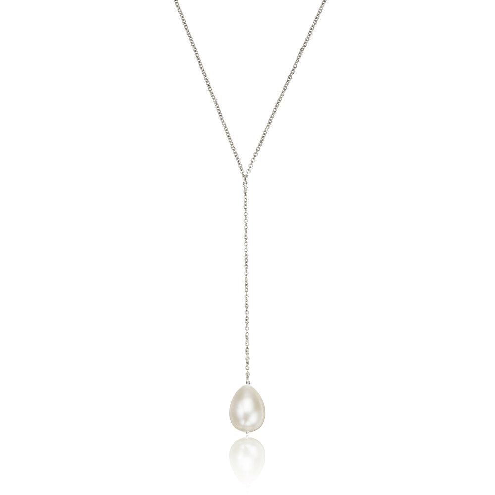 White Gold-Tone Large Pearl-Style Lariat Necklace