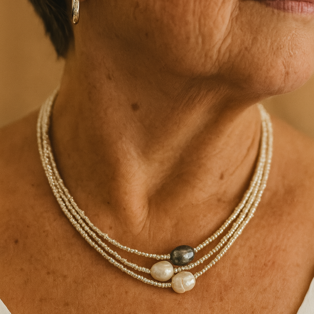 Layered Pearl-Style Beaded Choker Necklace Minimalist Vintage Look
