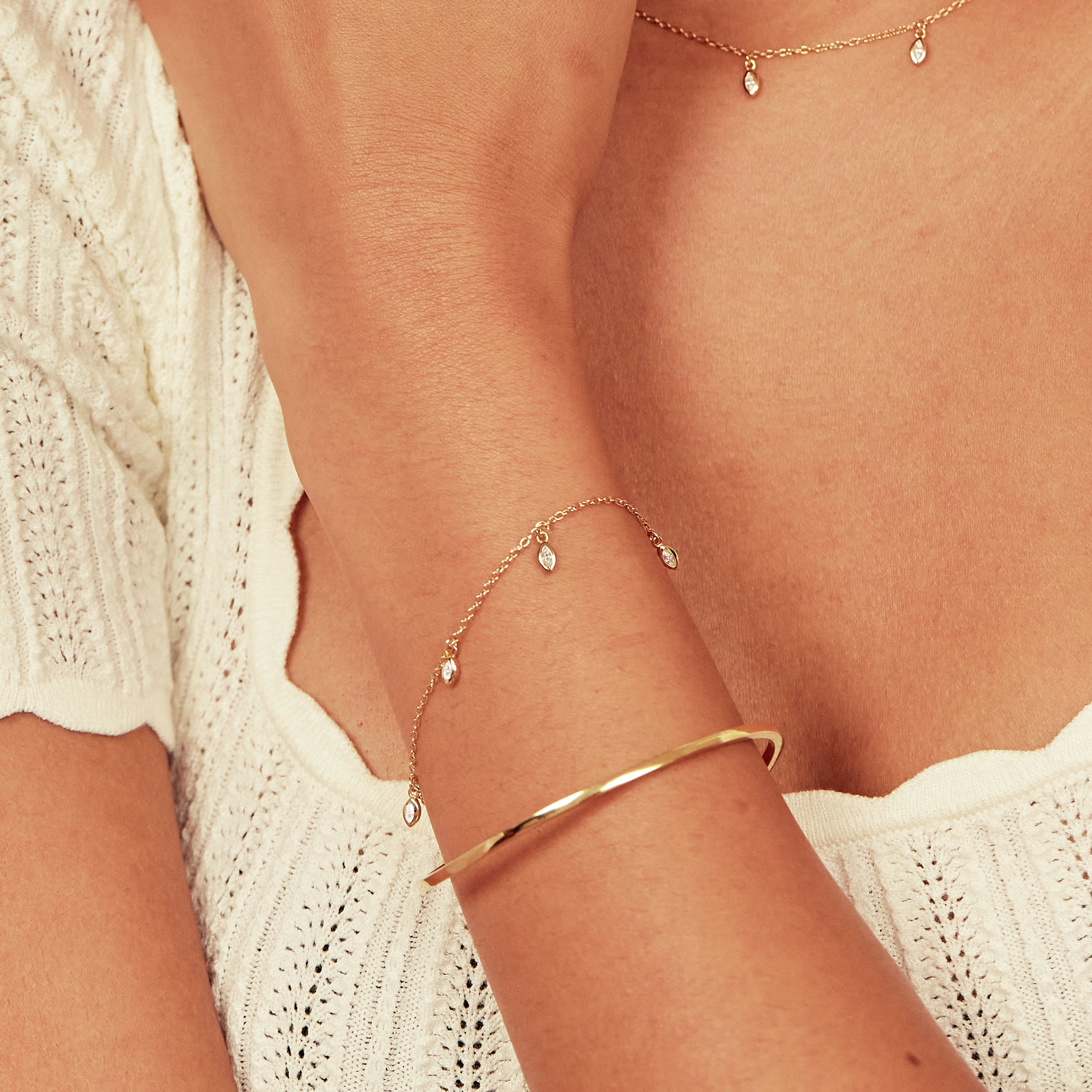 Gold-Tone Crystal-Style Marquise Drop Bracelet