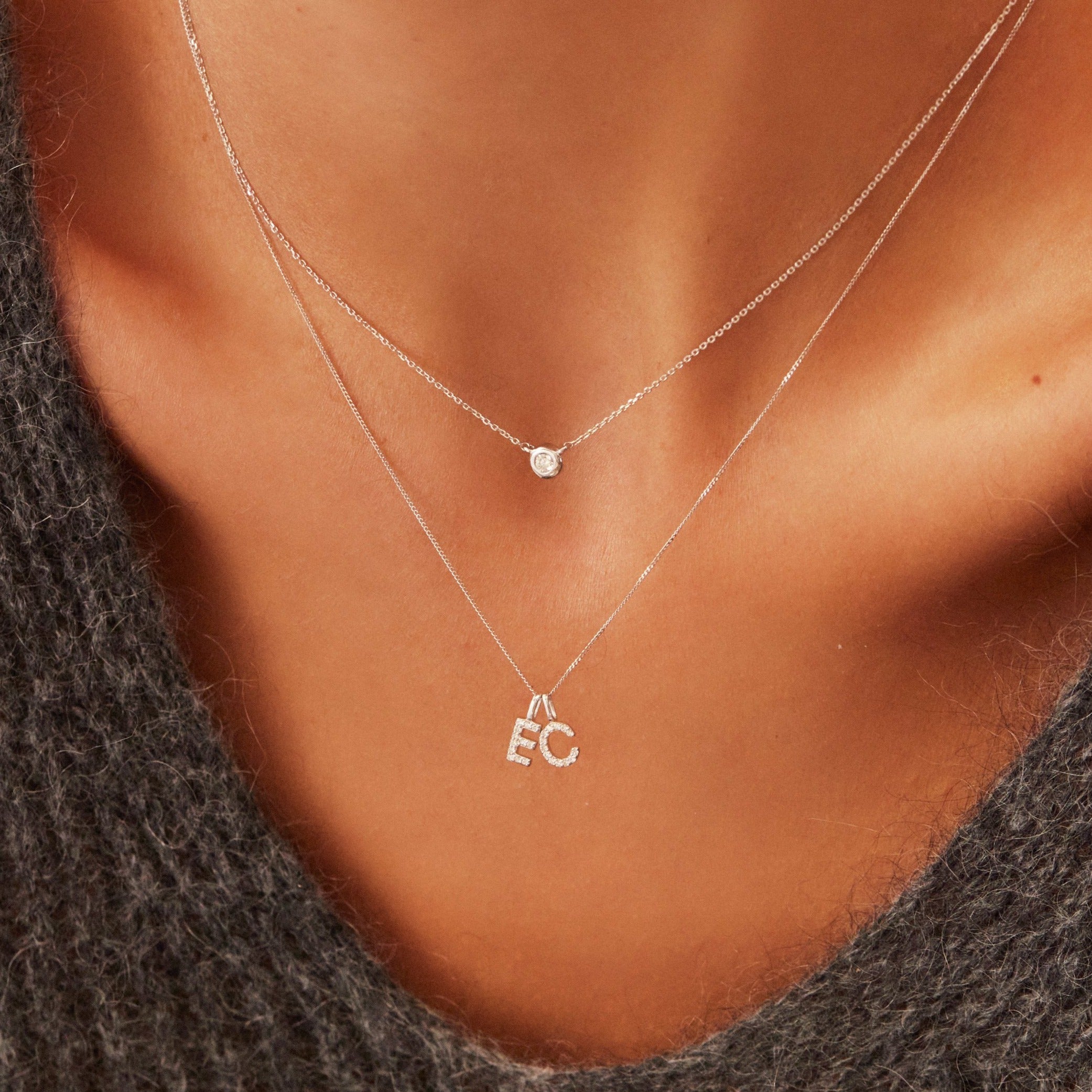 White Gold-Tone Crystal-Style Individual Initial Charm