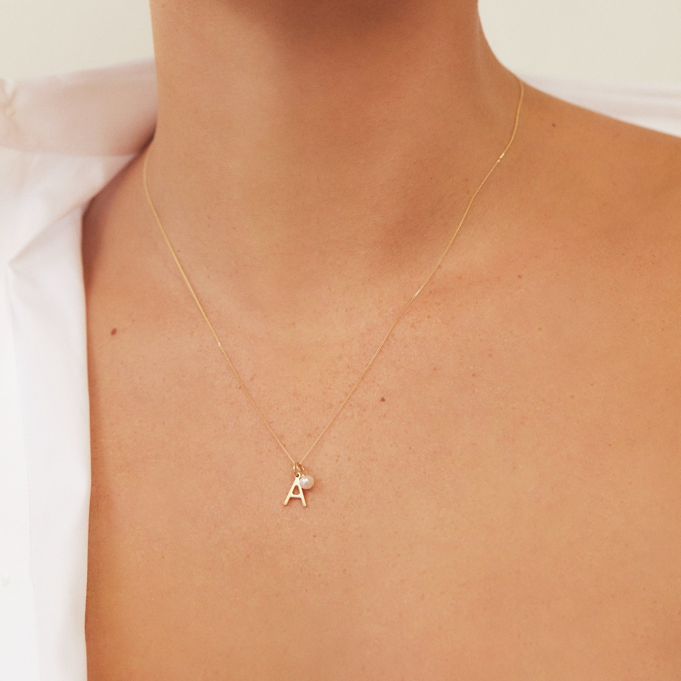 Silver-Tone Initial and Pearl-Style Drop Necklace