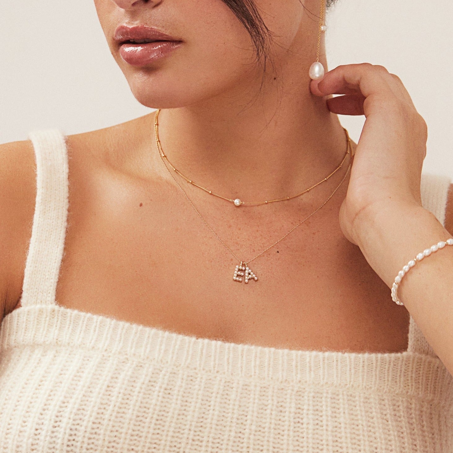 Gold-Tone Pearl-Style Initial Letter Necklace