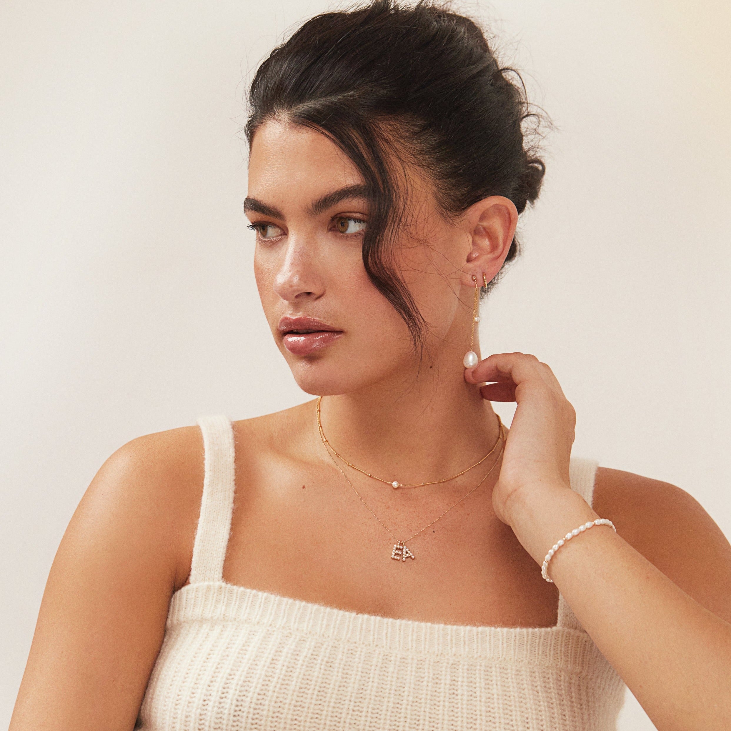 White Gold-Tone Pearl-Style Initial Letter Necklace