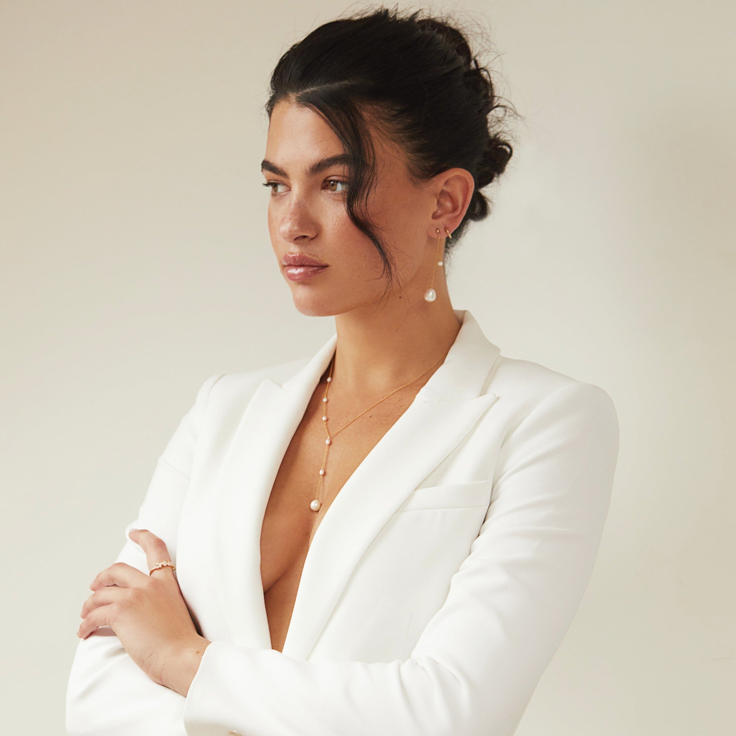 White Gold-Tone Seed Pearl-Style Lariat Necklace
