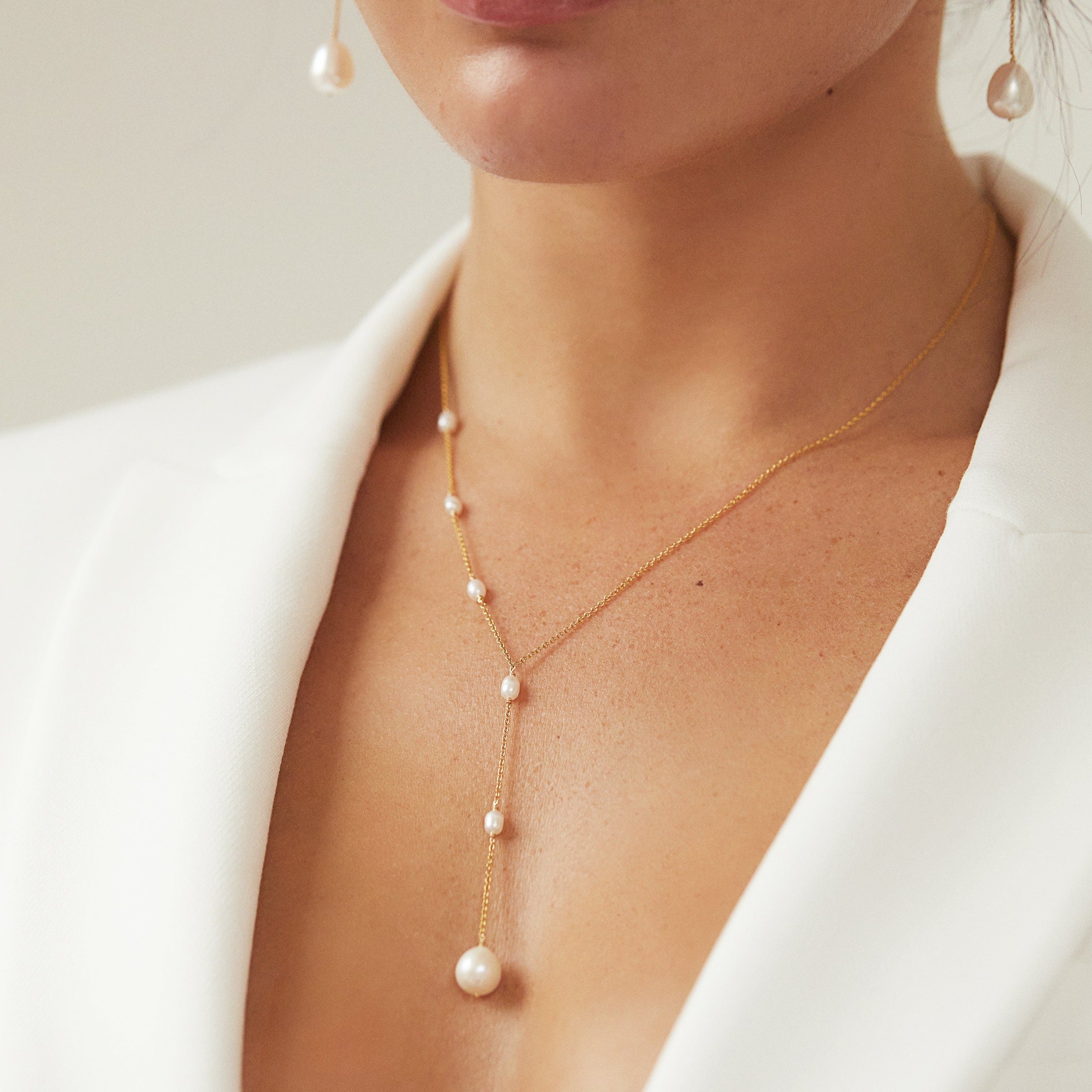 White Gold-Tone Seed Pearl-Style Lariat Necklace