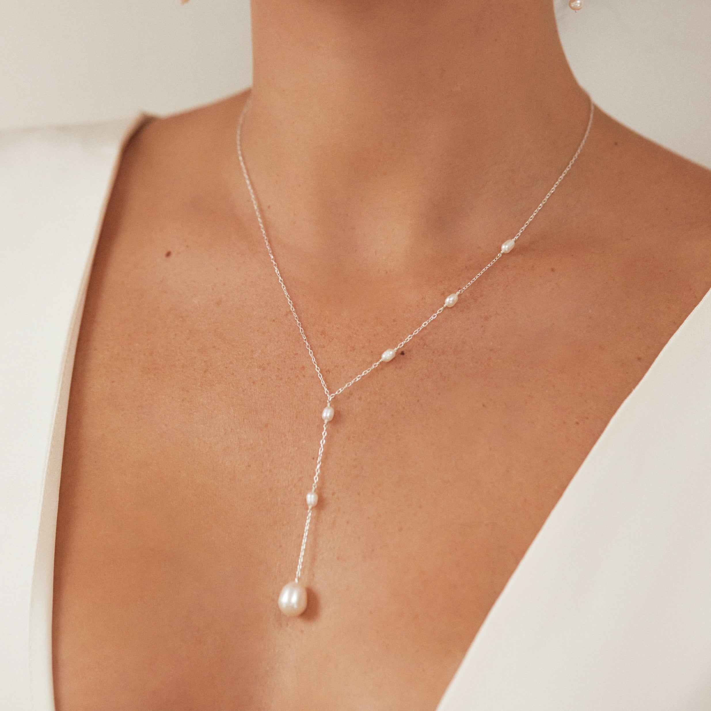 Silver-Tone Seed Pearl-Style Lariat Necklace