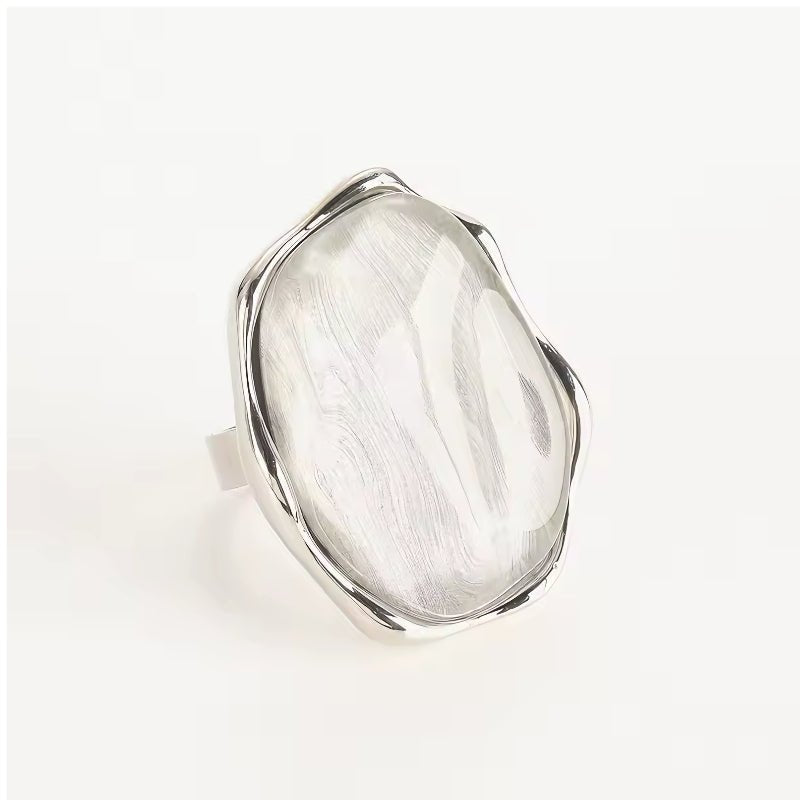 LoveEcho Crystal-Style Statement Ring, Silver-Tone