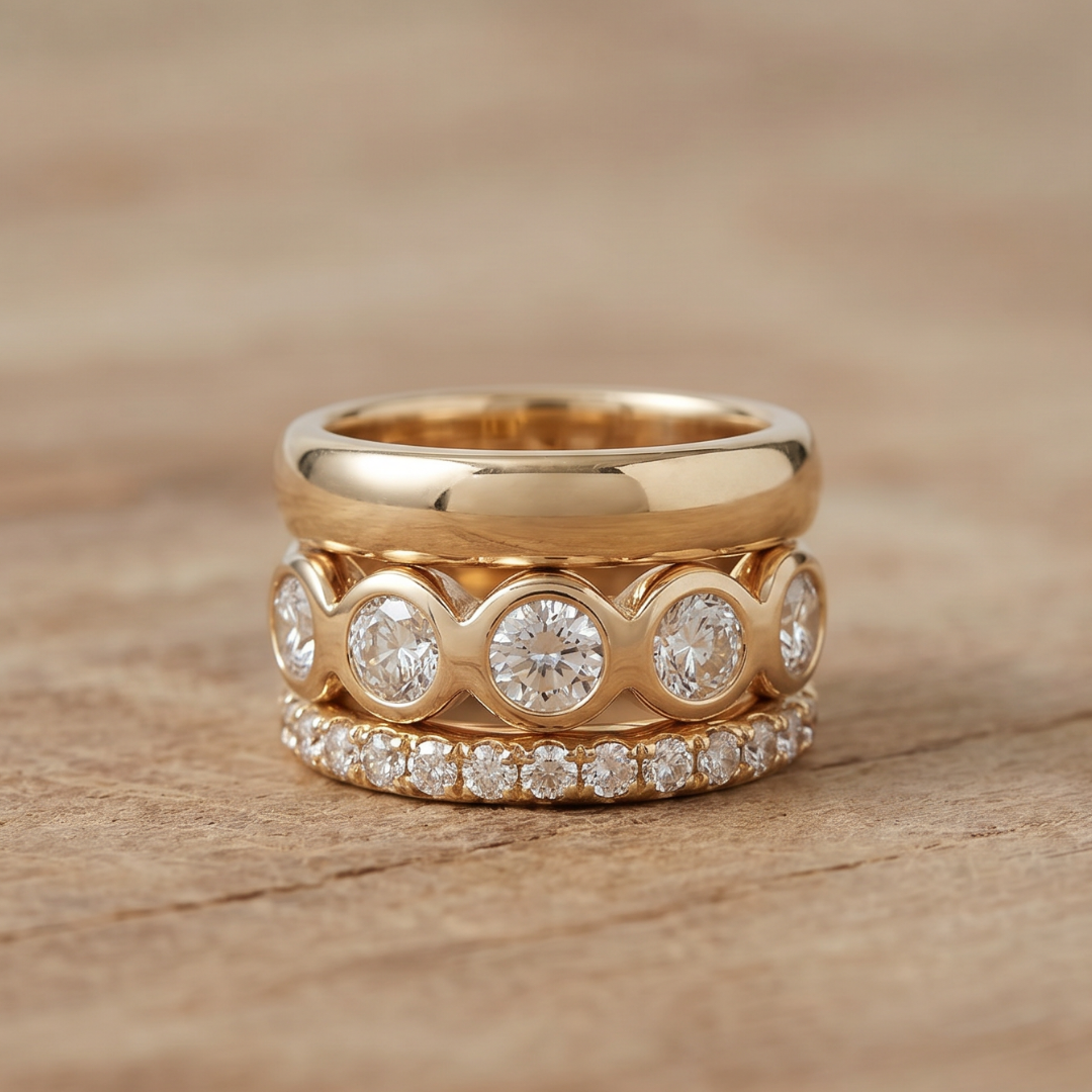 Magica Gold-Tone Crystal-Style Stacking Ring Set