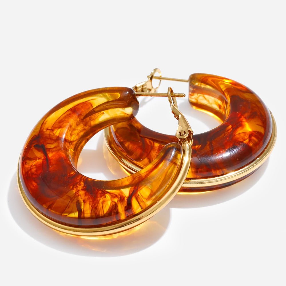 Marble Glow Gold-Tone Resin Hoop Earrings