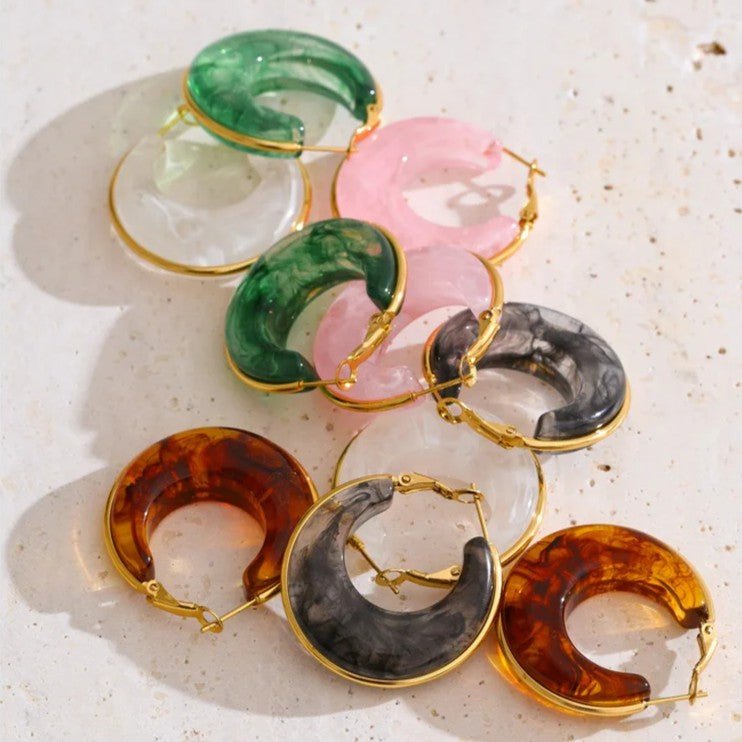 Marble Glow Gold-Tone Resin Hoop Earrings