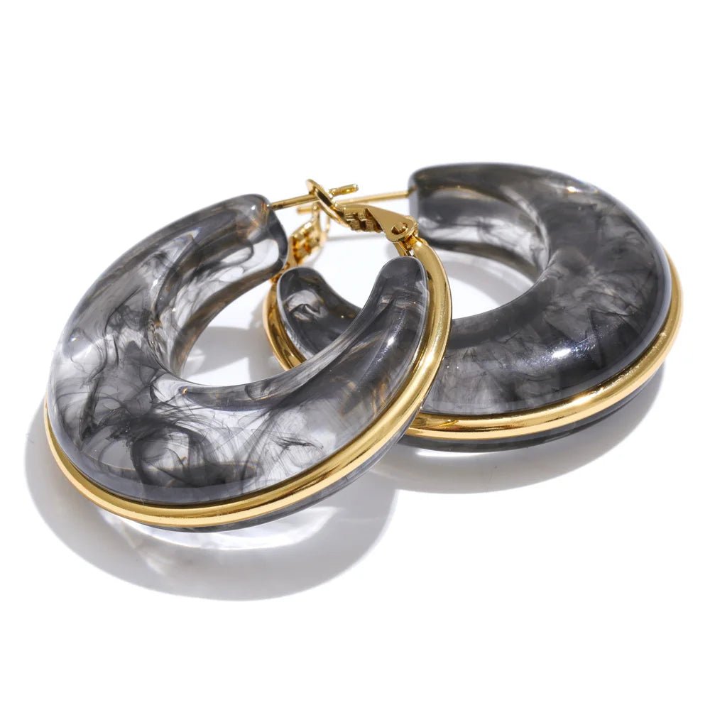 Marble Glow Gold-Tone Resin Hoop Earrings