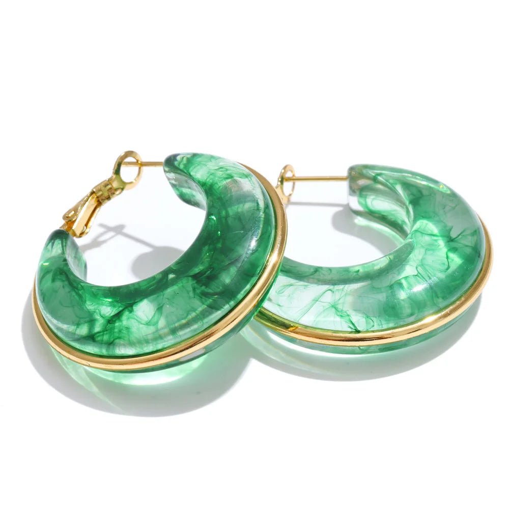 Marble Glow Gold-Tone Resin Hoop Earrings