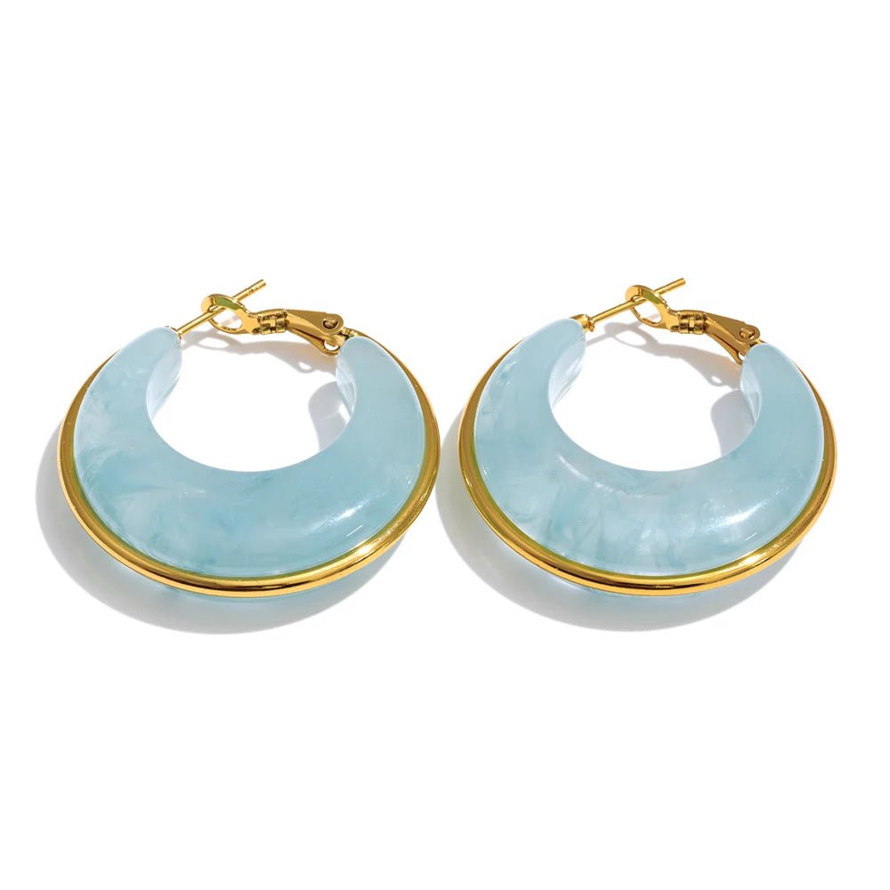 Marble Glow Gold-Tone Resin Hoop Earrings