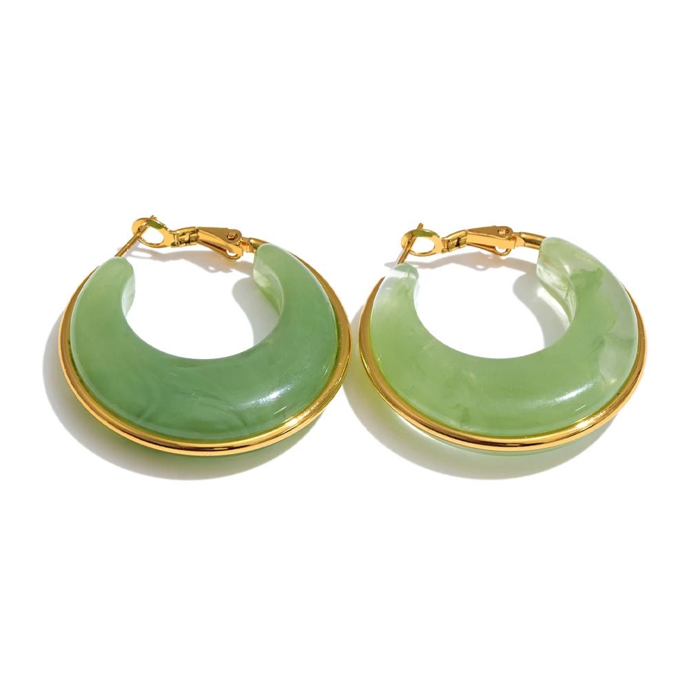 Marble Glow Gold-Tone Resin Hoop Earrings