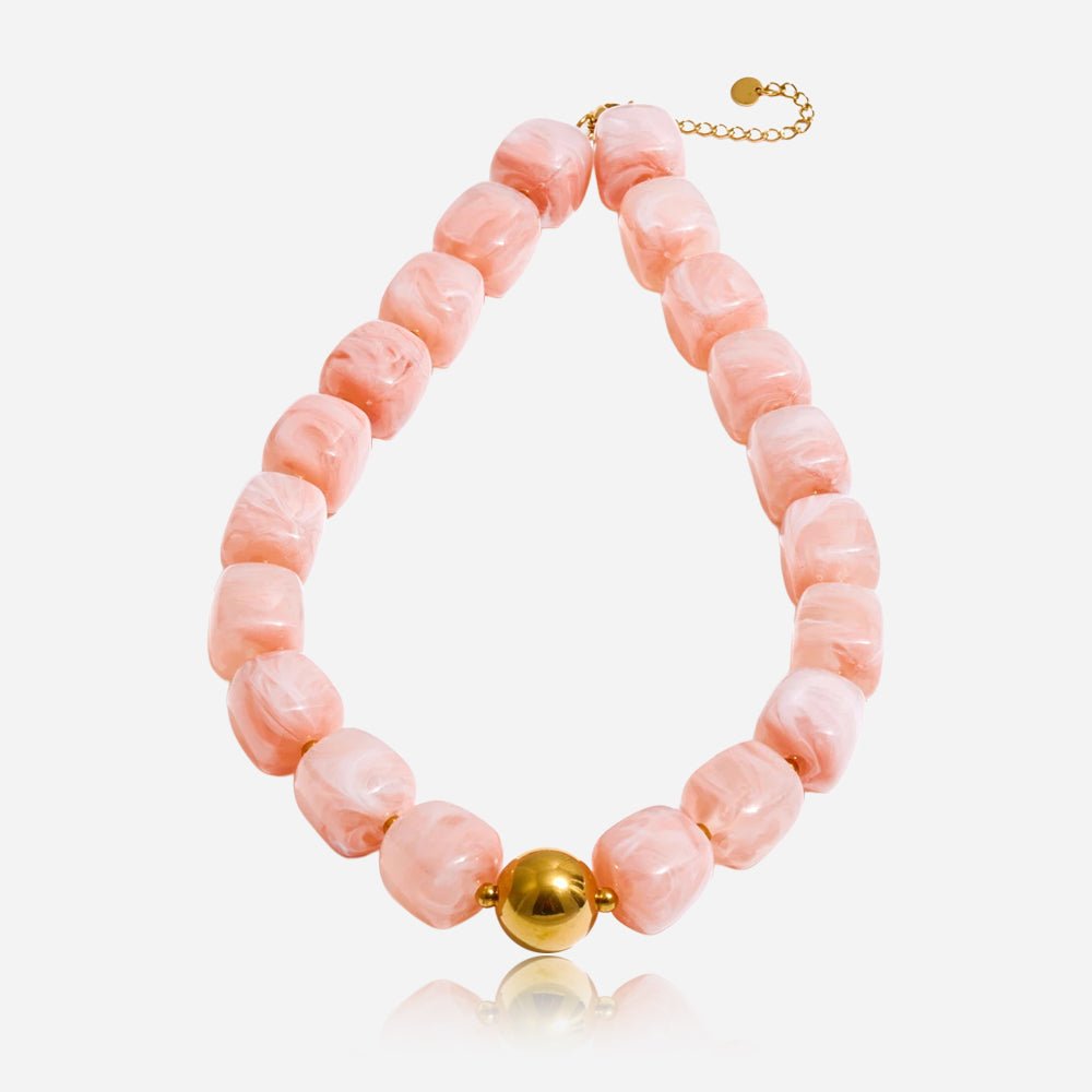 Marble Glow Marbled Bead Statement Necklace with Gold-Tone Accent