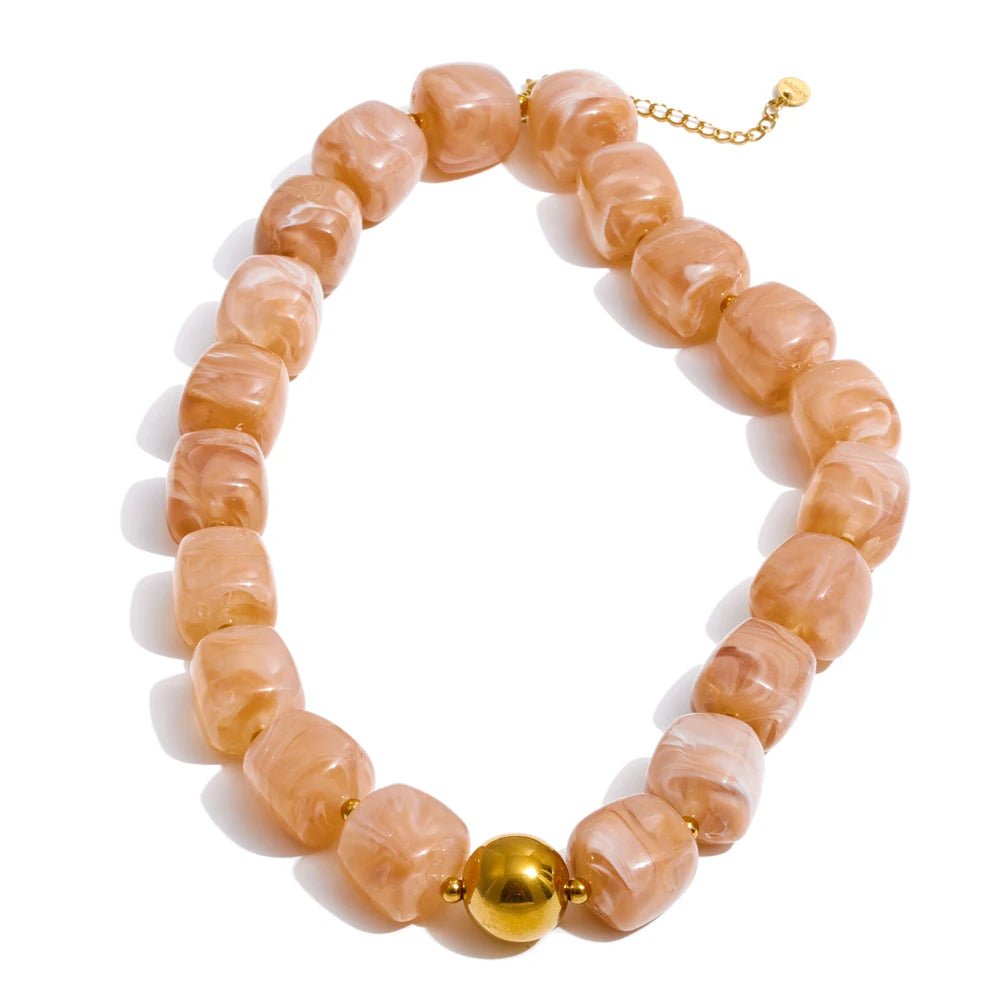 Marble Glow Marbled Bead Statement Necklace with Gold-Tone Accent