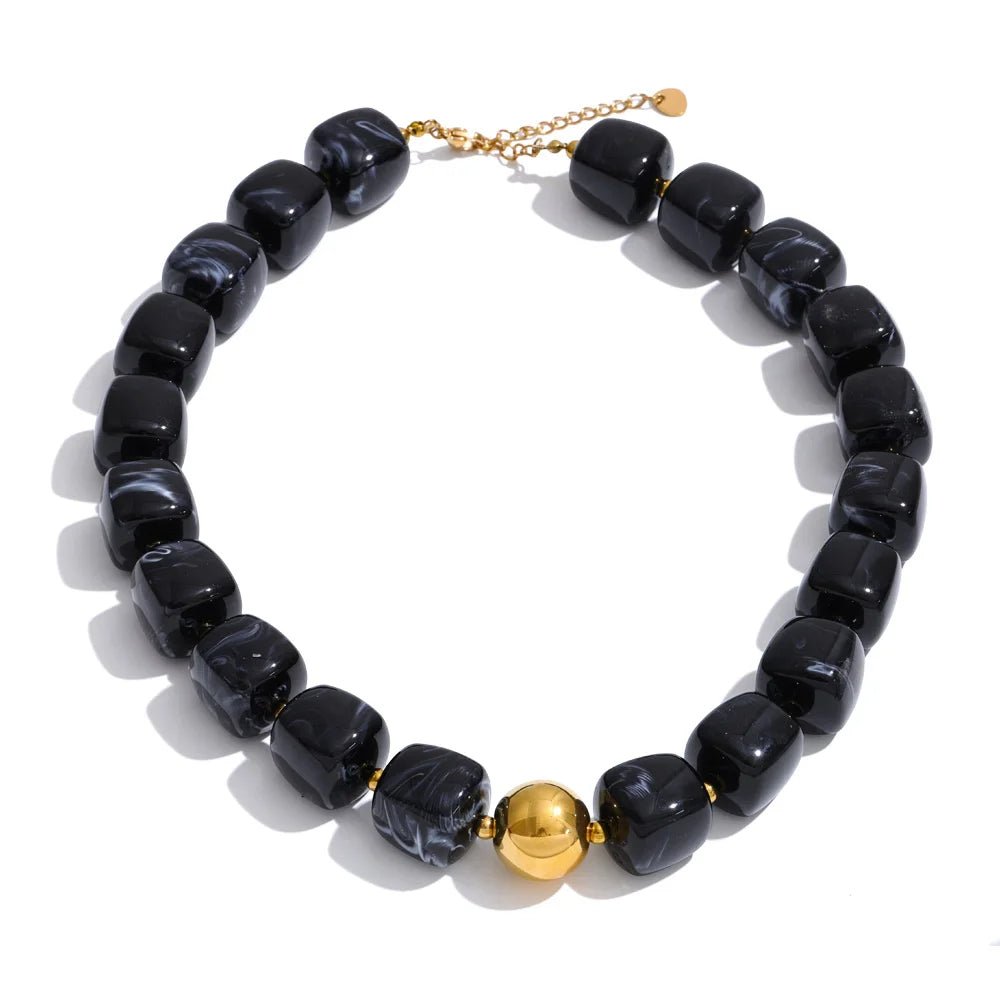 Marble Glow Marbled Bead Statement Necklace with Gold-Tone Accent