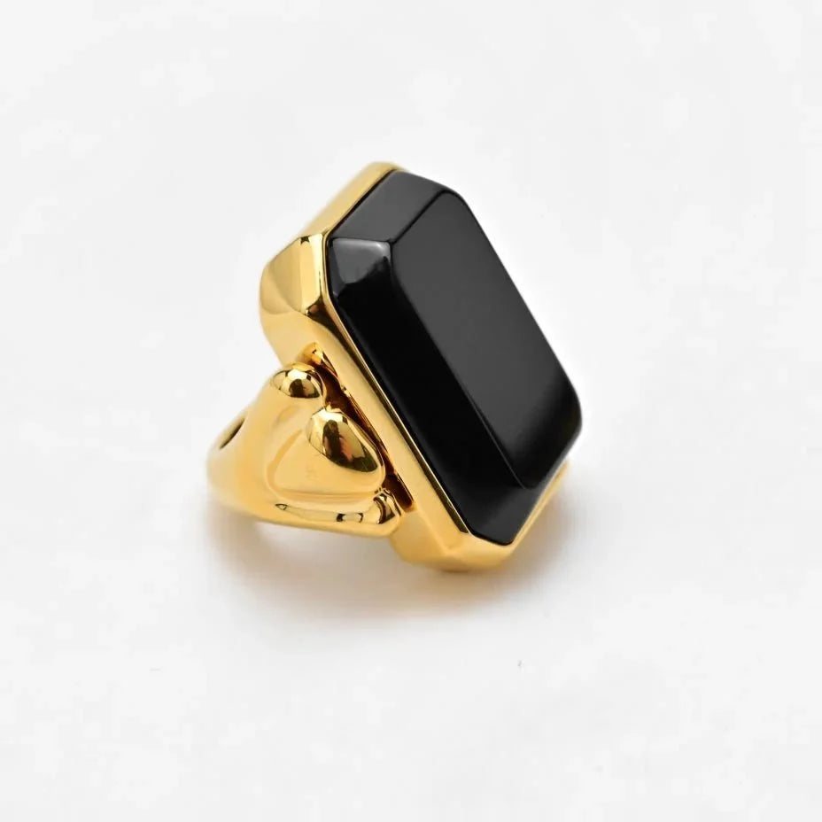 Marique Vintage Black Agate-Style Statement Ring in Gold-Tone