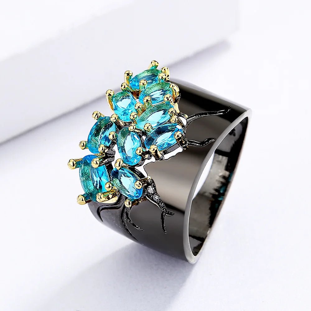 Midnight Bloom Crystal-Style Floral Statement Ring