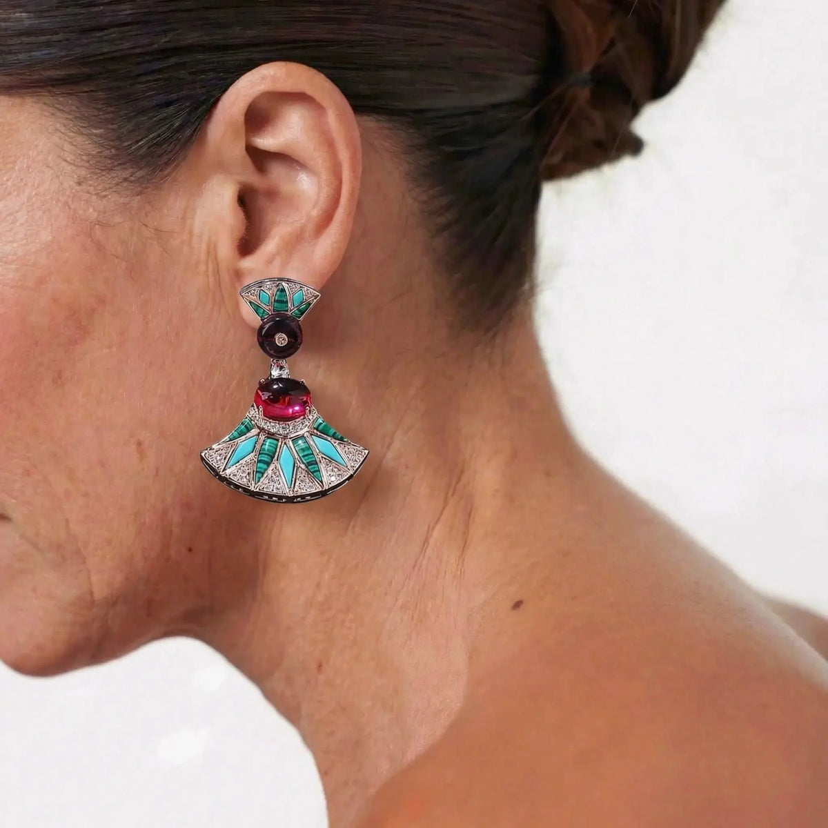 Midnight Gala Multicolor Crystal-Style Statement Earrings in Silver-Tone