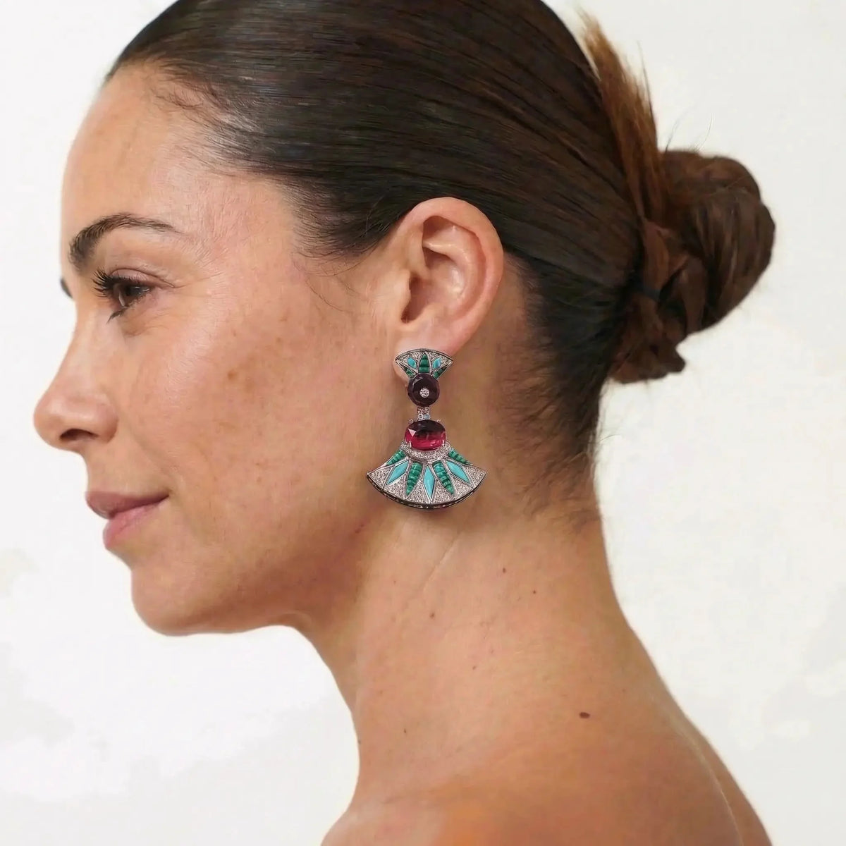 Midnight Gala Multicolor Crystal-Style Statement Earrings in Silver-Tone