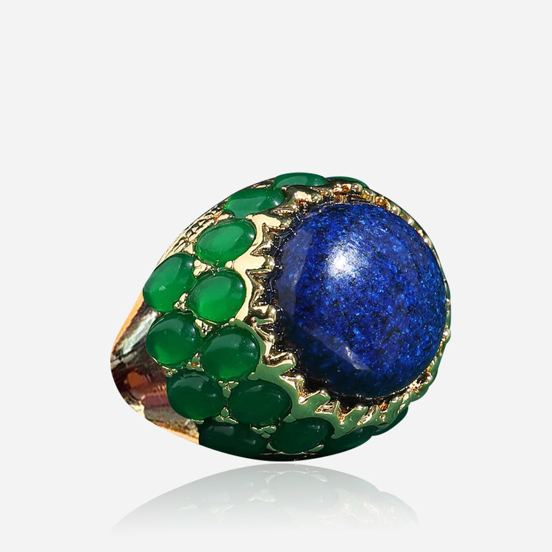 Midnight Oasis Multicolor Crystal-Style Statement Ring in Gold-Tone
