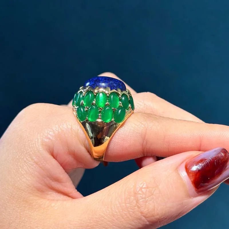 Midnight Oasis Multicolor Crystal-Style Statement Ring in Gold-Tone