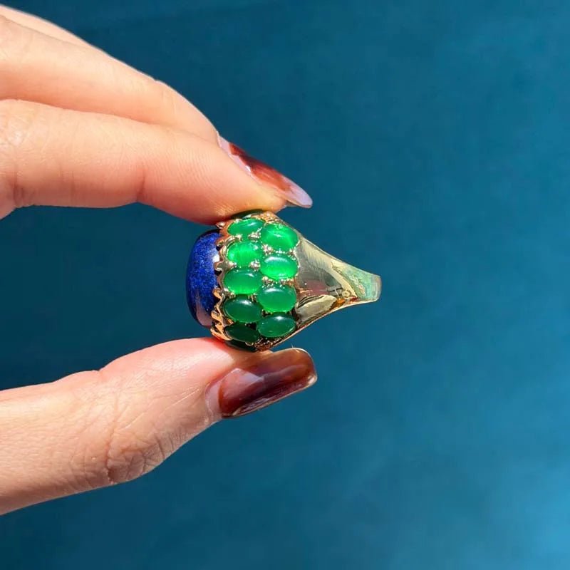 Midnight Oasis Multicolor Crystal-Style Statement Ring in Gold-Tone