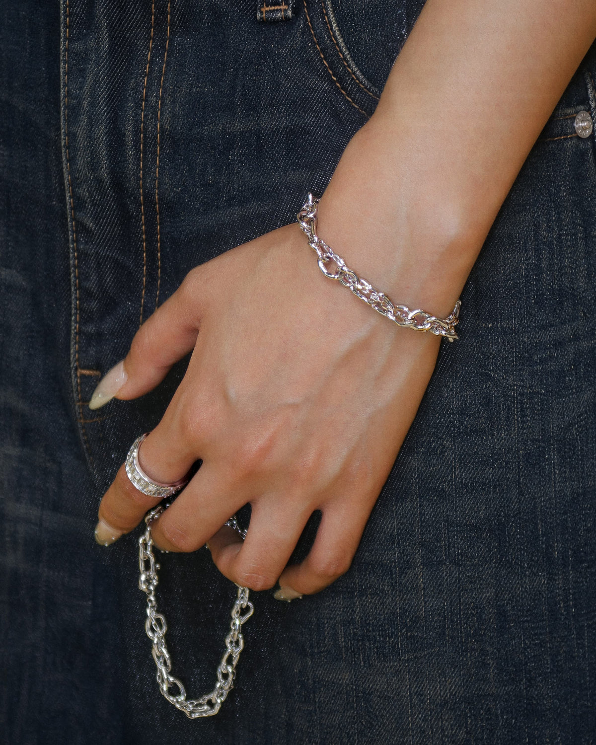 Molten Dual Chain Bracelet in Silver-Tone