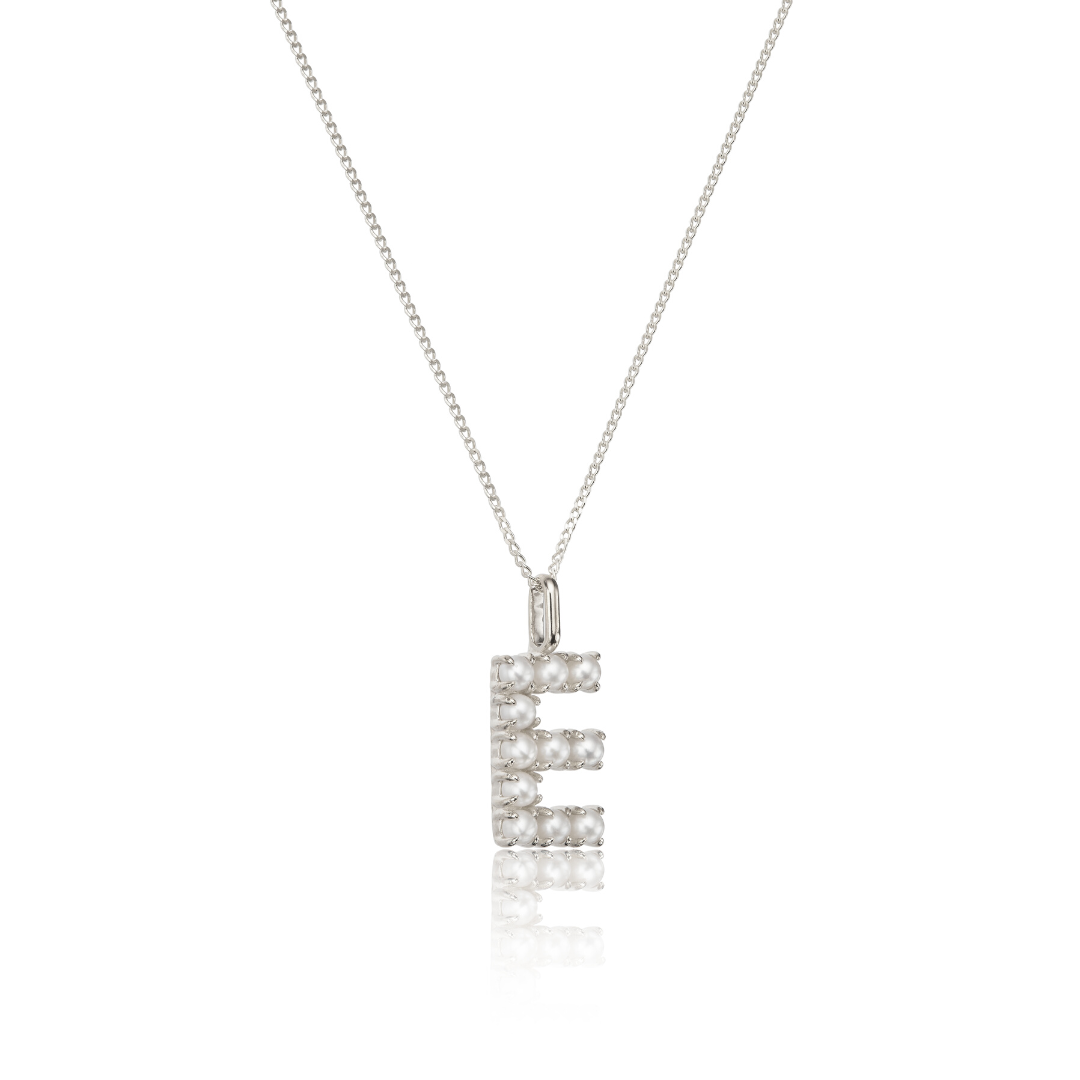 White Gold-Tone Pearl-Style Initial Letter Necklace