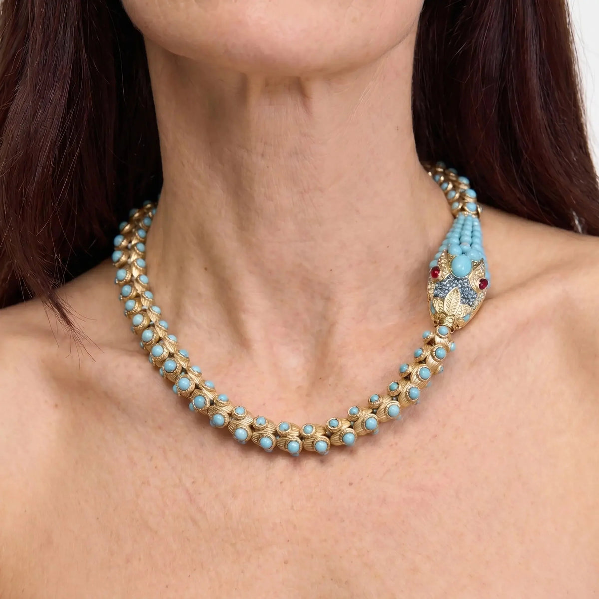 Nile Serpent Crystal-Style Beaded Statement Necklace