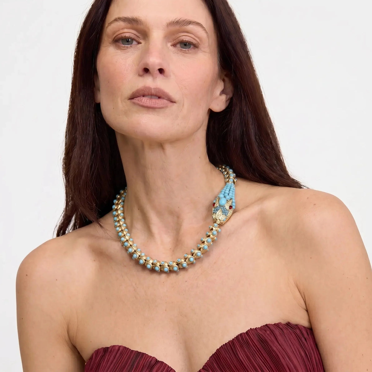 Nile Serpent Crystal-Style Beaded Statement Necklace