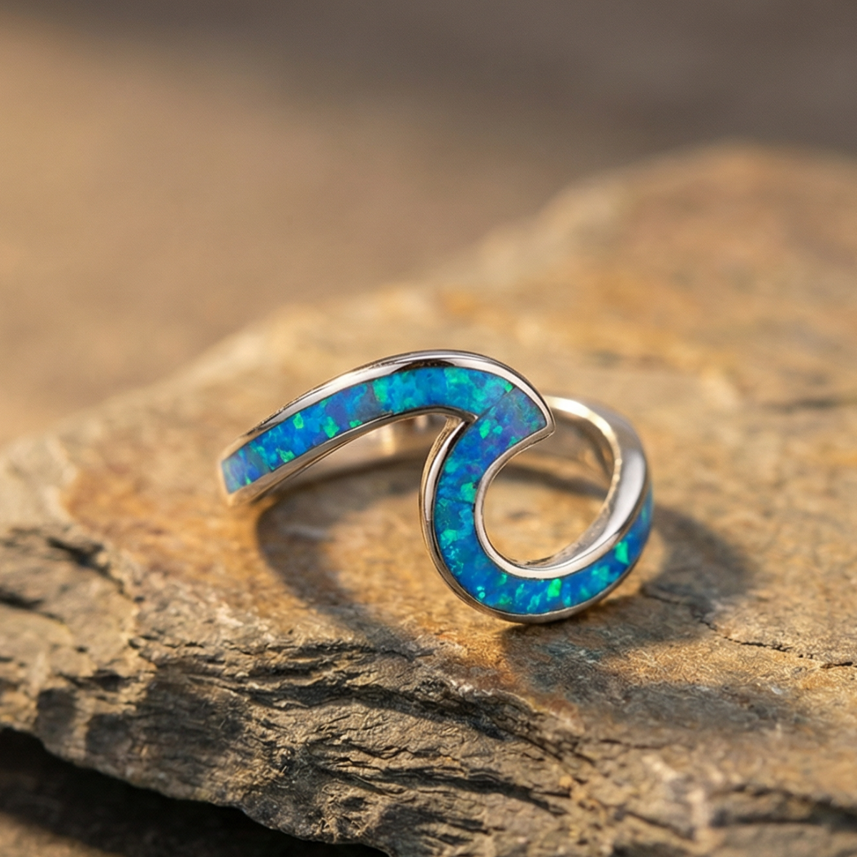 Ocean Wave Crystal-Style Ring in Silver-Tone