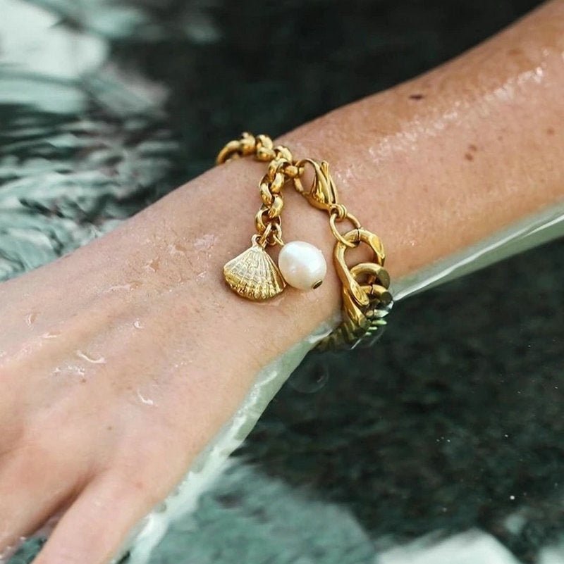 Ocean Whisper Pearl-Style Shell Charm Chain Bracelet