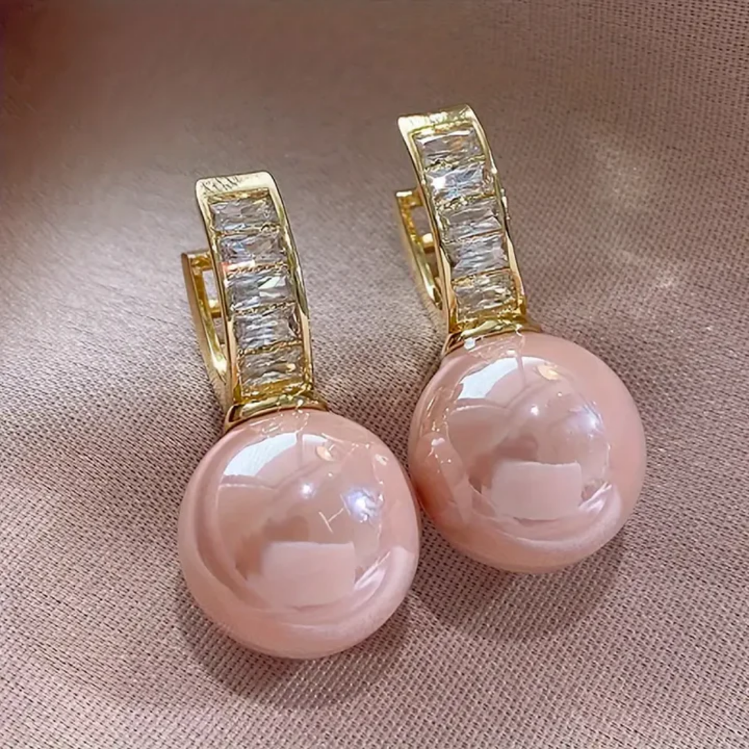 Pink Pearl-Style Crystal-Style Gold-Tone Drop Earrings