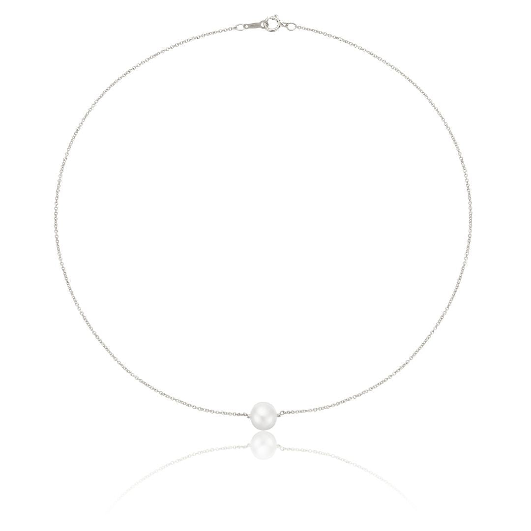 Silver-Tone Medium Single Pearl-Style Choker Necklace