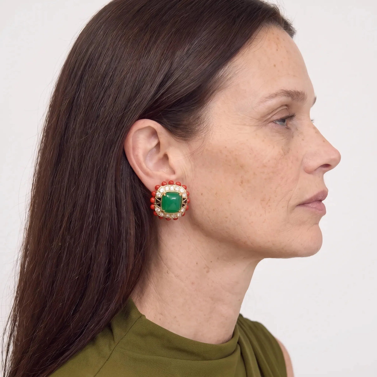 Scarlet Crown Crystal-Style Green Statement Earrings in Gold-Tone
