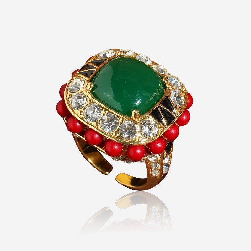 Scarlet Crown Gold-Tone Green Crystal-Style Statement Ring