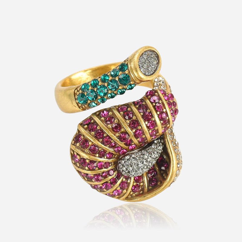 Serpentina Bloom Multicolor Crystal-Style Statement Ring in Gold-Tone