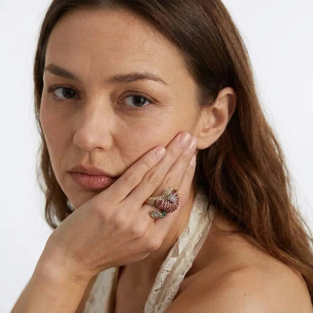 Serpentina Bloom Multicolor Crystal-Style Statement Ring in Gold-Tone