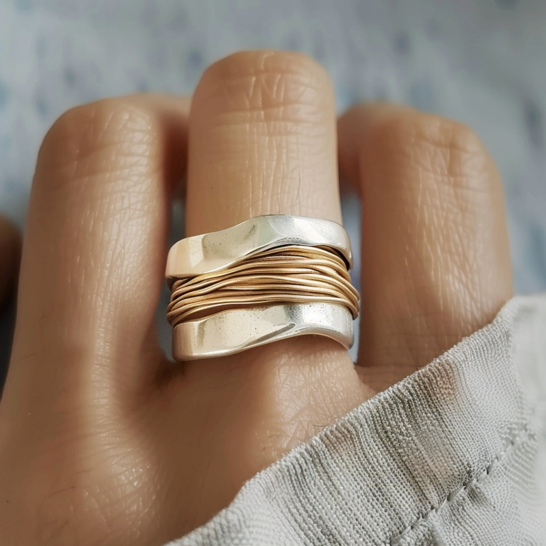 Silver-Tone & Gold-Tone Wrapped Wire Statement Ring