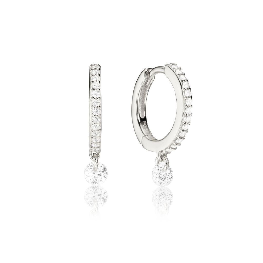 Silver-Tone Crystal-Style Drop Hoop Earrings