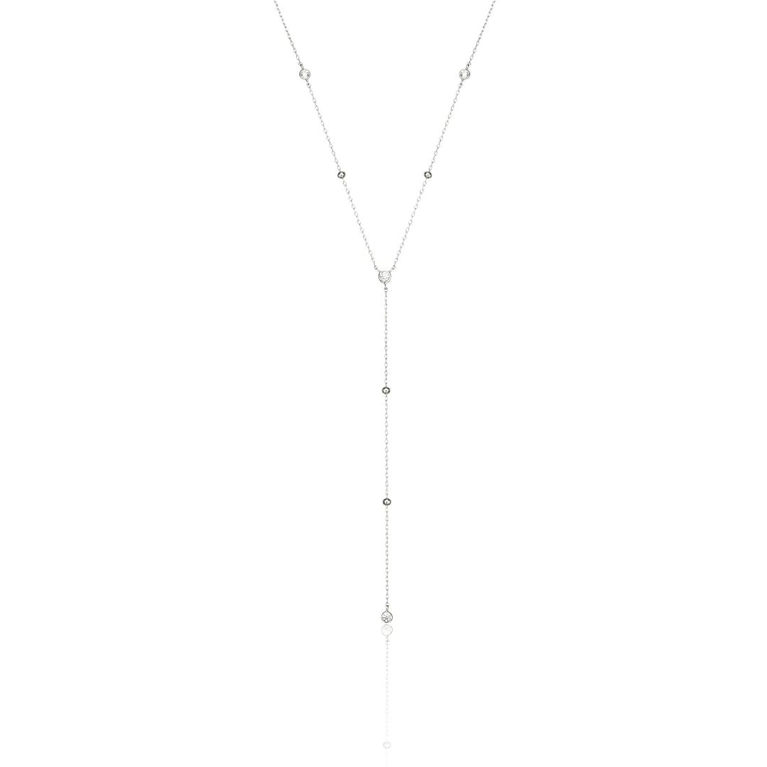 Silver-Tone Crystal-Style Satellite Lariat Necklace