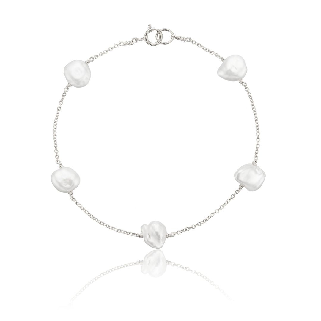 White Gold-Tone Five Pearl-Style Bracelet