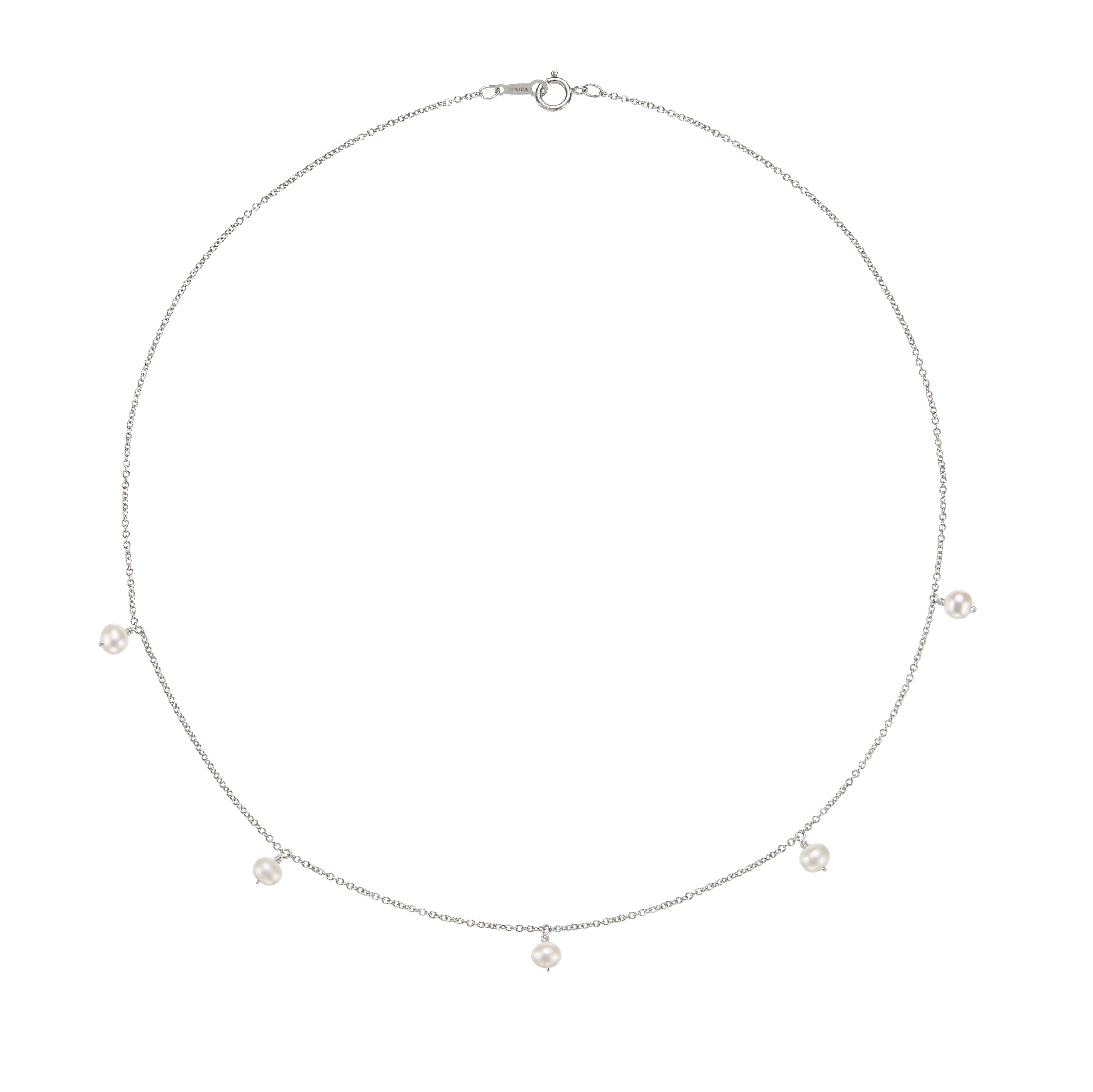 White Gold-Tone Five Pearl-Style Drop Choker Necklace