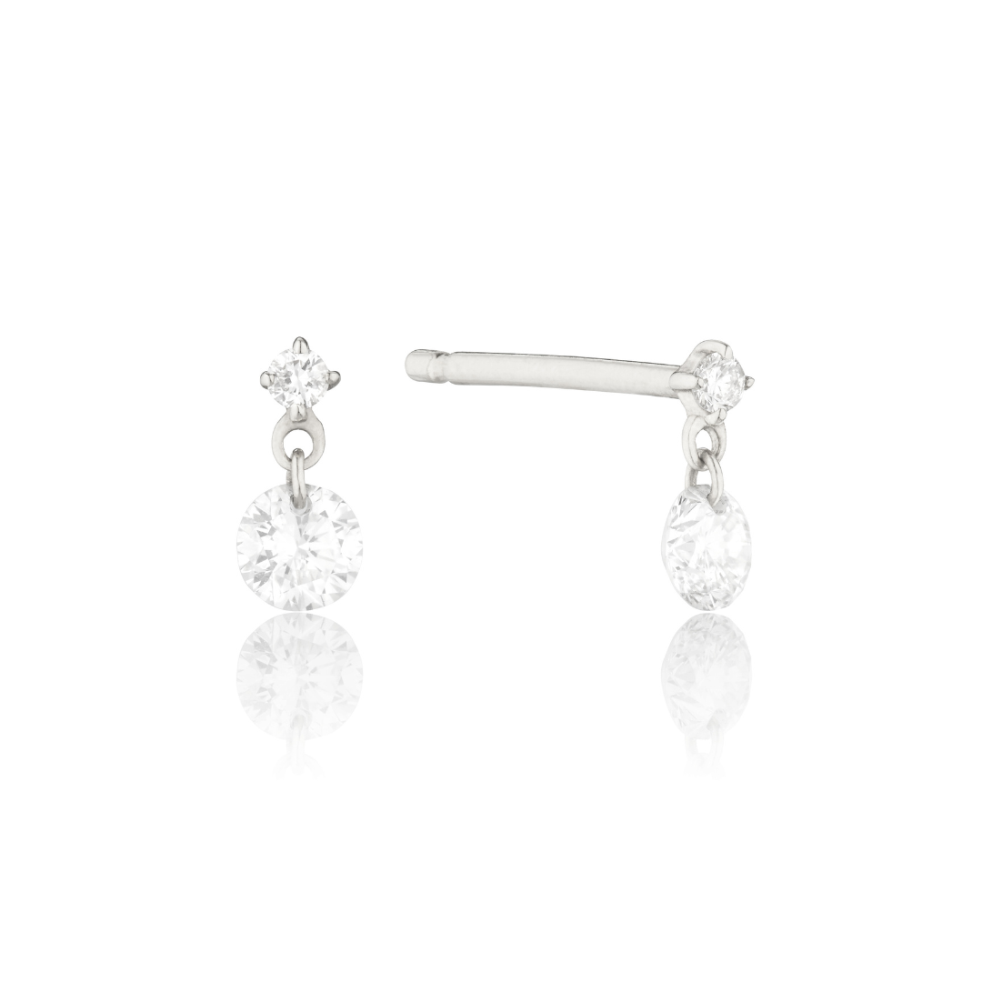 Silver-Tone Floating Crystal-Style Drop Stud Earrings