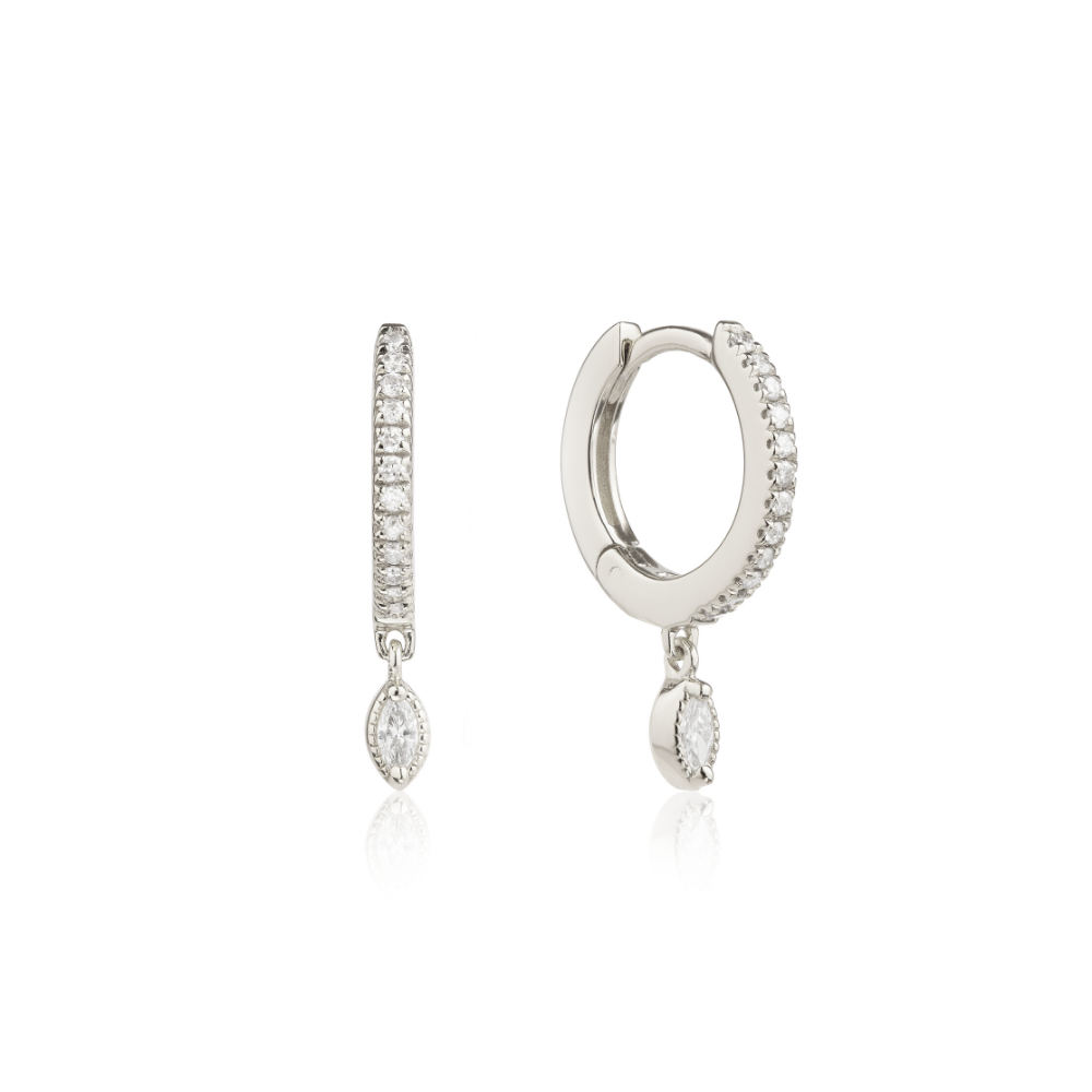 Silver-Tone Marquise Crystal-Style Drop Hoop Earrings