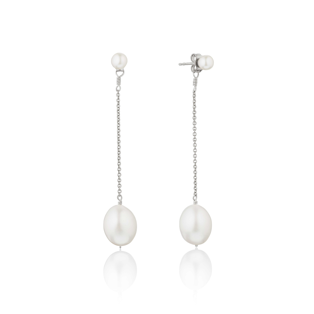 White Gold-Tone Large and Small Pearl-Style Drop Stud Earrings
