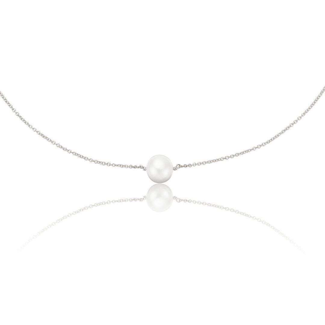 Silver-Tone Medium Single Pearl-Style Choker Necklace